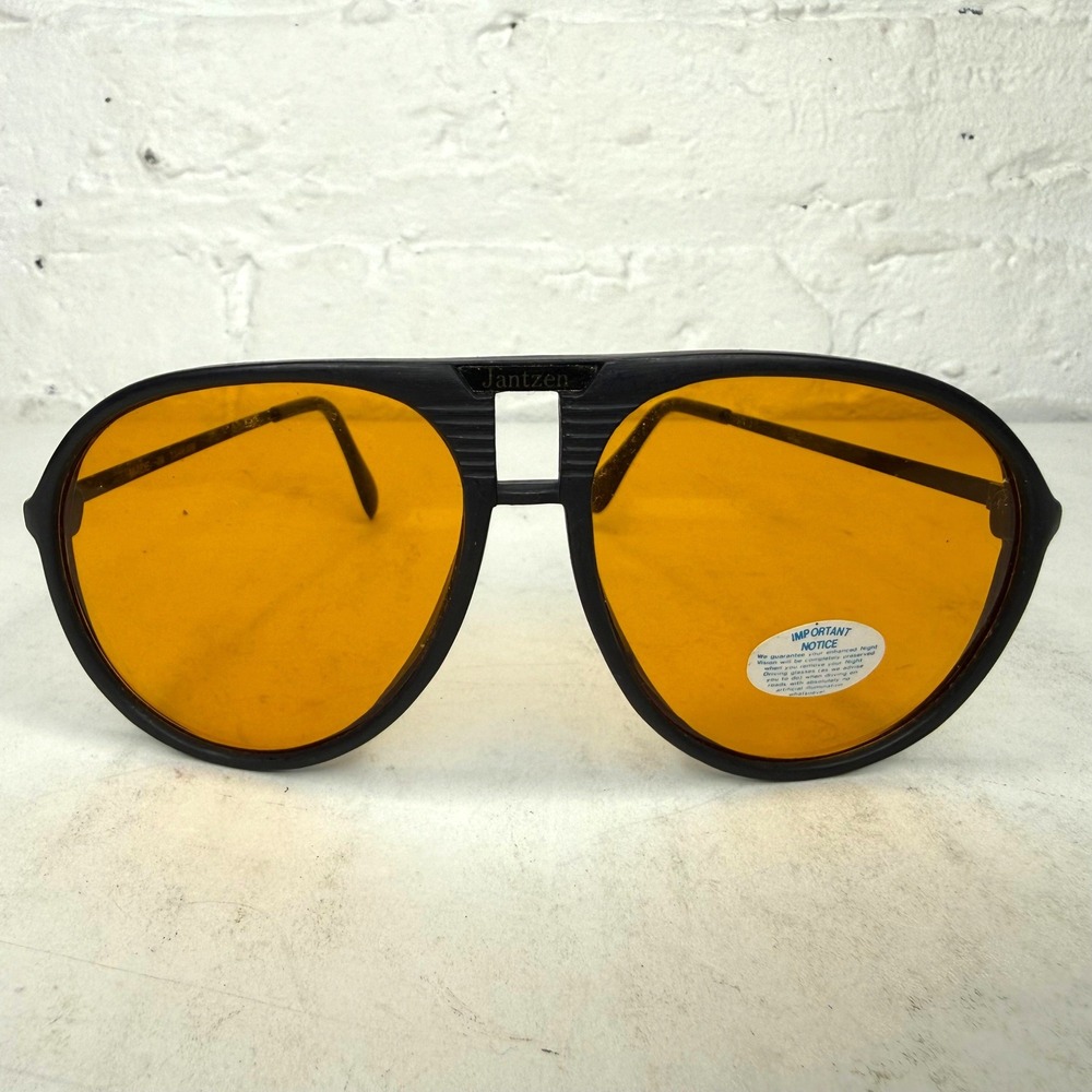 Jantzen Vintage Night Driving Aviator Sunglasses Black Frame Amber Orange Lens
